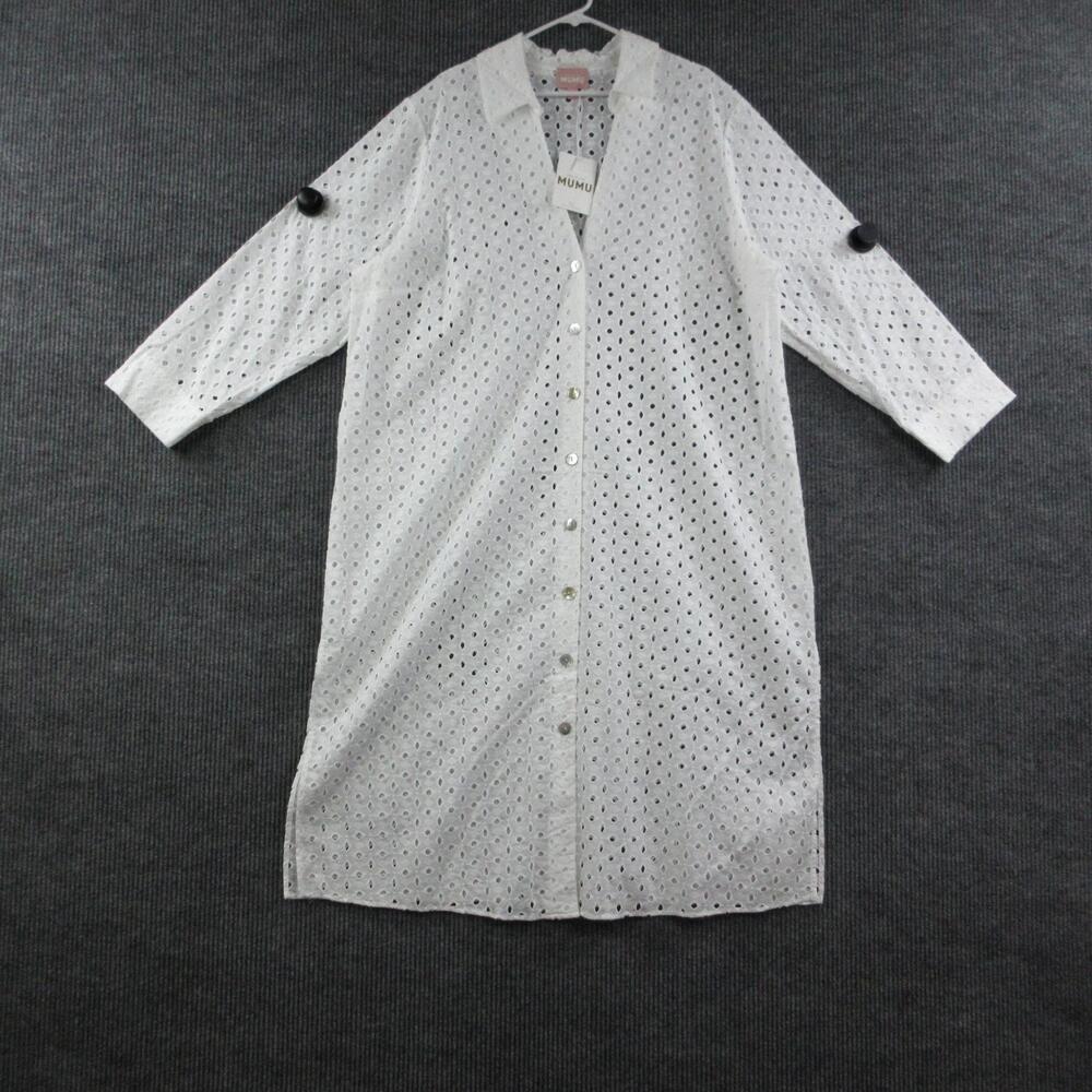 Show Me Your MuMu Dress Womens 1X White Eyelets Shirt Dress Midi Cotton NWT